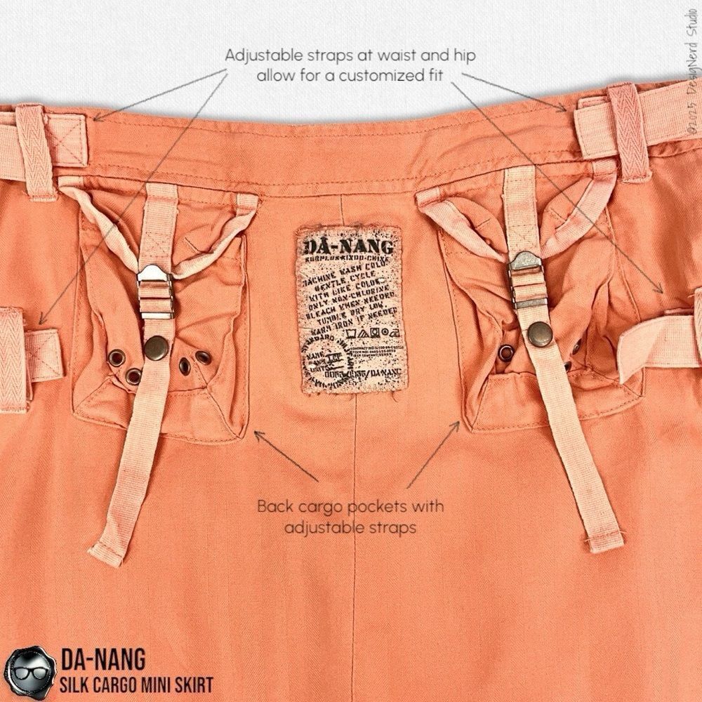 DA-NANG SURPLUS INDO-CHINE VINTAGE SILK PLEATED CARGO MINI SKIRT IN CORAL SMALL - Picture 9 of 13